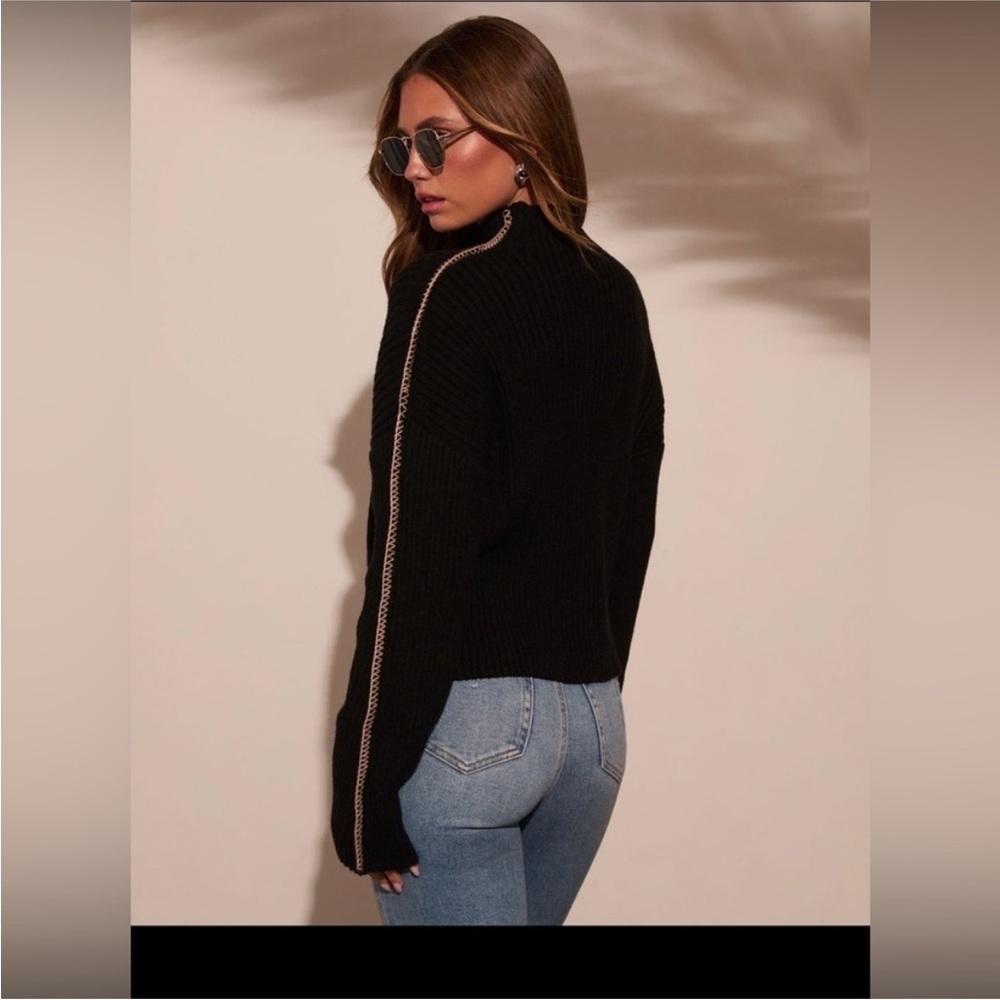 Vici Black Ribbed Turtleneck Sweater with Contrast Stitch - Picture 4 of 8